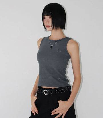 STUD RIBBED SLEEVELESS